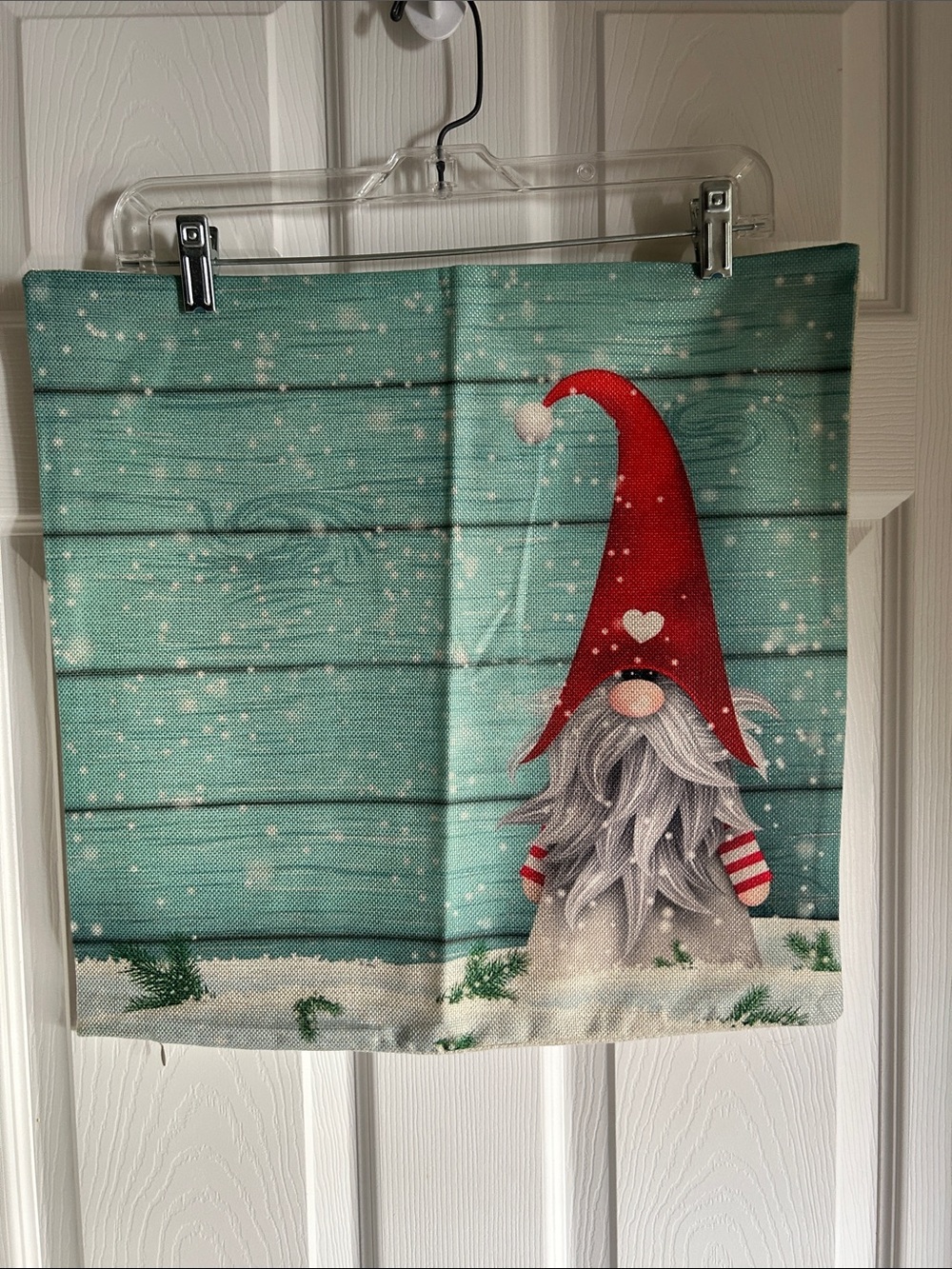 Holiday Gnome Wall Pillows Cover - Red Hat, Teal Background
